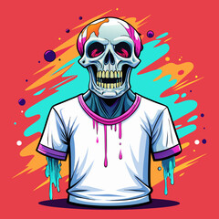 Colorful Skull Concealed by Shirt - Vibrant Splash Design for T-Shirts on a White Background art vector illustration