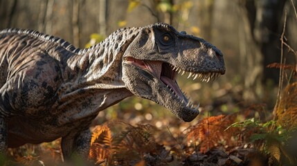 Obraz premium Tyrannosaurus Rex in the Forest: A Prehistoric Encounter