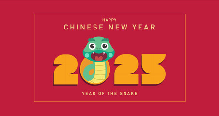 2025 Chinese new year, Happy Chinese New Year 2025 illustration vector design with cute snake. Cartoon snake of 2025 lunar year.