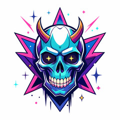 Epic Anime Skull Vector T-Shirt Design, Glitch Aesthetic, Starry Shimmer, Crisp White Background