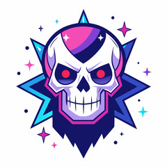 Epic Anime Skull Vector T-Shirt Design, Glitch Aesthetic, Starry Shimmer, Crisp White Background