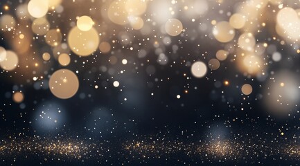Soft golden bokeh lights shining against a dark background