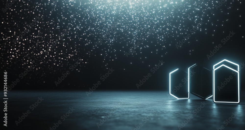 Aufkleber futuristic data corridor with glowing lines and hexagonal shapes at night