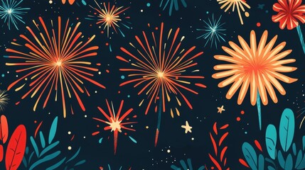 Festive Fireworks and Floral Pattern.