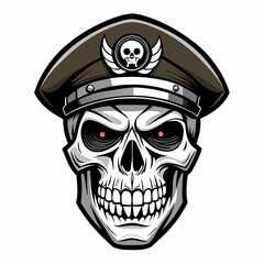 Design a Powerful, Menacing Skull in a Tactical Beret Bold Black-and-White Illustration with Military Vibe art vector illustration