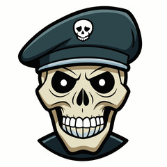 Design a Powerful, Menacing Skull in a Tactical Beret Bold Black-and-White Illustration with Military Vibe art vector illustration