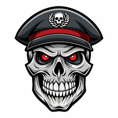 Design a Powerful, Menacing Skull in a Tactical Beret Bold Black-and-White Illustration with Military Vibe art vector illustration