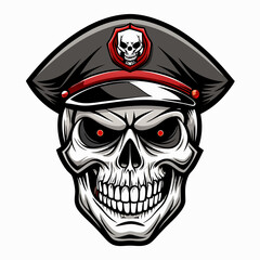 Design a Powerful, Menacing Skull in a Tactical Beret Bold Black-and-White Illustration with Military Vibe art vector illustration