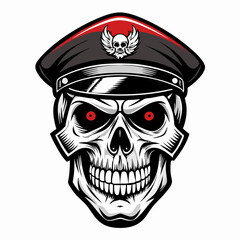 Design a Powerful, Menacing Skull in a Tactical Beret Bold Black-and-White Illustration with Military Vibe art vector illustration