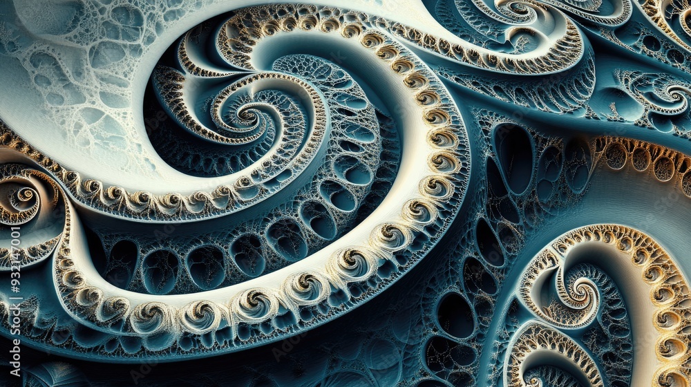 Poster 3d illustration of fractal patterns curves and symbols exploring concepts in mathematics technology 