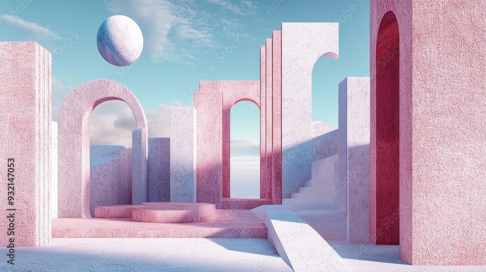 Poster 3d rendered abstract background featuring architectural elements and geometric shapes