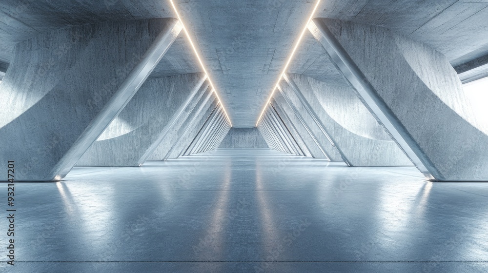 Poster 3D rendering of an abstract futuristic architectural design featuring an empty concrete floor ideal for showcasing vehicles