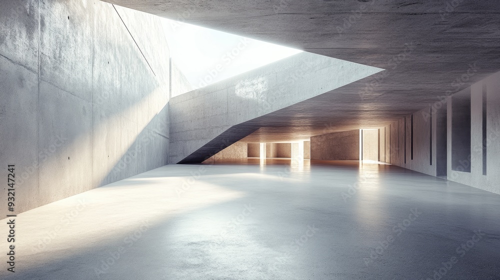 Poster 3d rendering of an abstract modern architectural space featuring an empty concrete floor designed fo