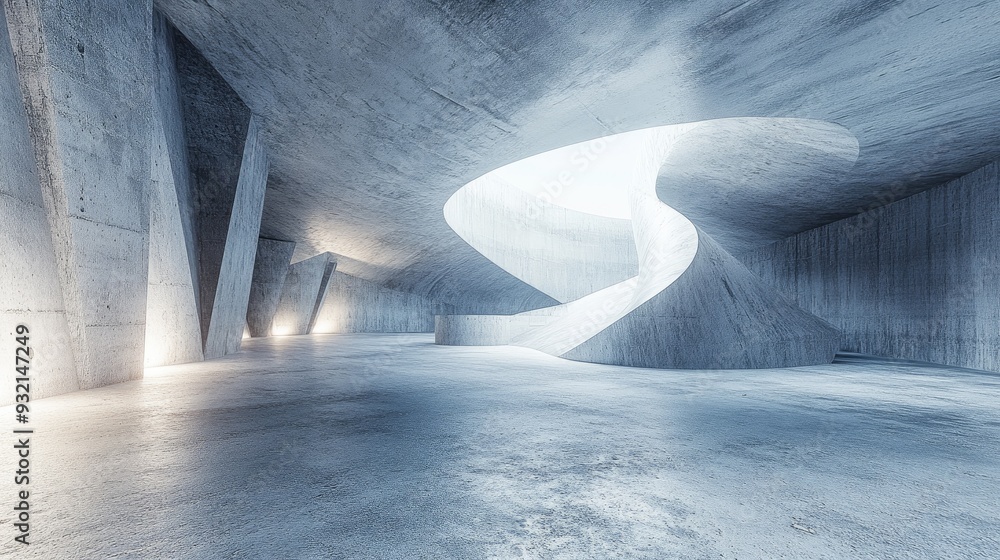Poster 3d rendering of an abstract structure featuring a futuristic architectural design with a vacant conc