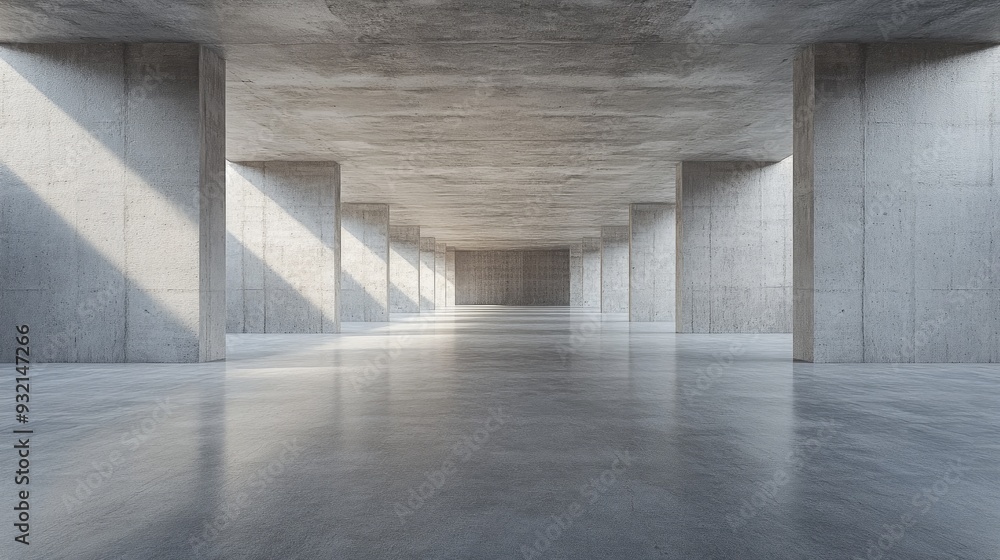 Poster 3d rendering of an abstract modern architectural space featuring an empty concrete floor designed fo