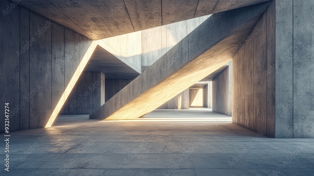 Poster 3d rendering of an abstract geometric structure featuring a modern architectural design and an open 