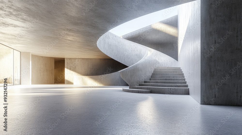 Poster 3d rendering of modern abstract architecture featuring a concrete floor design