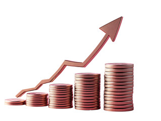 a stack of coins with a arrow pointing up