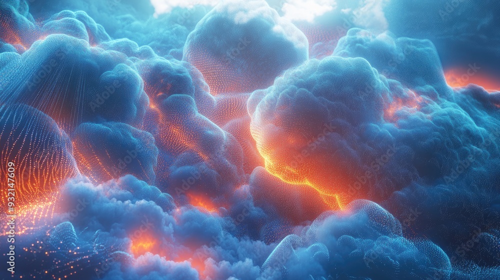 Poster abstract 3d cloud background featuring cable designs and hexadecimal codes
