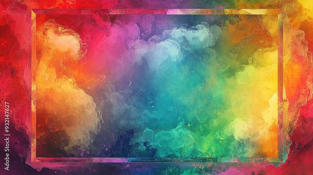 Poster a vibrant image featuring a multicolored background framed by a matching colorful border