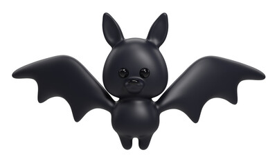 A cute cartoon dark bat with open wings isolated on white background. 3d rendering     