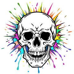 Vibrant Human Skull Vector Design with Color Splash on White Background art vector illustration