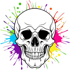 Vibrant Human Skull Vector Design with Color Splash on White Background art vector illustration
