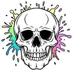 Vibrant Human Skull Vector Design with Color Splash on White Background art vector illustration