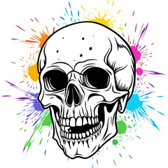 Vibrant Human Skull Vector Design with Color Splash on White Background art vector illustration