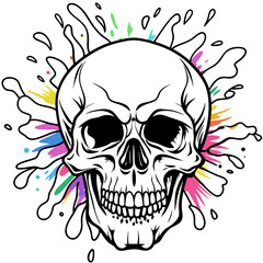 Vibrant Human Skull Vector Design with Color Splash on White Background art vector illustration