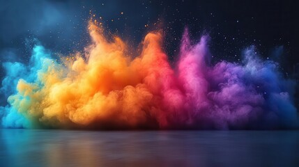 ethereal cloud of rainbowhued powder bursting outward in slow motion creating a mesmerizing spectacle against pristine white particles dance and swirl in intricate patterns