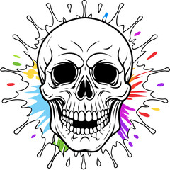 Vibrant Human Skull Vector Design with Color Splash on White Background art vector illustration