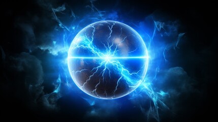 Fototapeta premium Abstract Energy Sphere: Blue Plasma and Electric Sparks