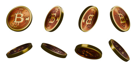Bitcoins, crypto coin set PNG. Transparent background