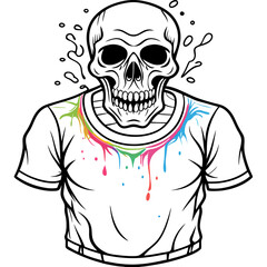 Vibrant Human Skull Vector Design with Color Splash on White Background art vector illustration