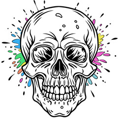 Vibrant Human Skull Vector Design with Color Splash on White Background art vector illustration