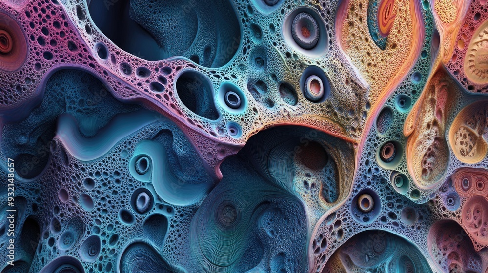 Poster abstract design featuring a 3d illustration with intricate patterns and vibrant colors