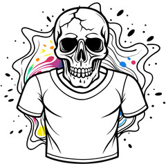 Vibrant Human Skull Vector Design with Color Splash on White Background art vector illustration