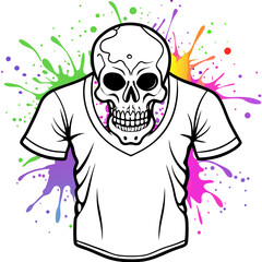 Vibrant Human Skull Vector Design with Color Splash on White Background art vector illustration
