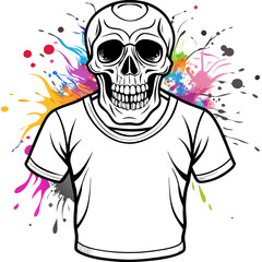 Vibrant Human Skull Vector Design with Color Splash on White Background art vector illustration