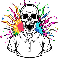 Vibrant Human Skull Vector Design with Color Splash on White Background art vector illustration