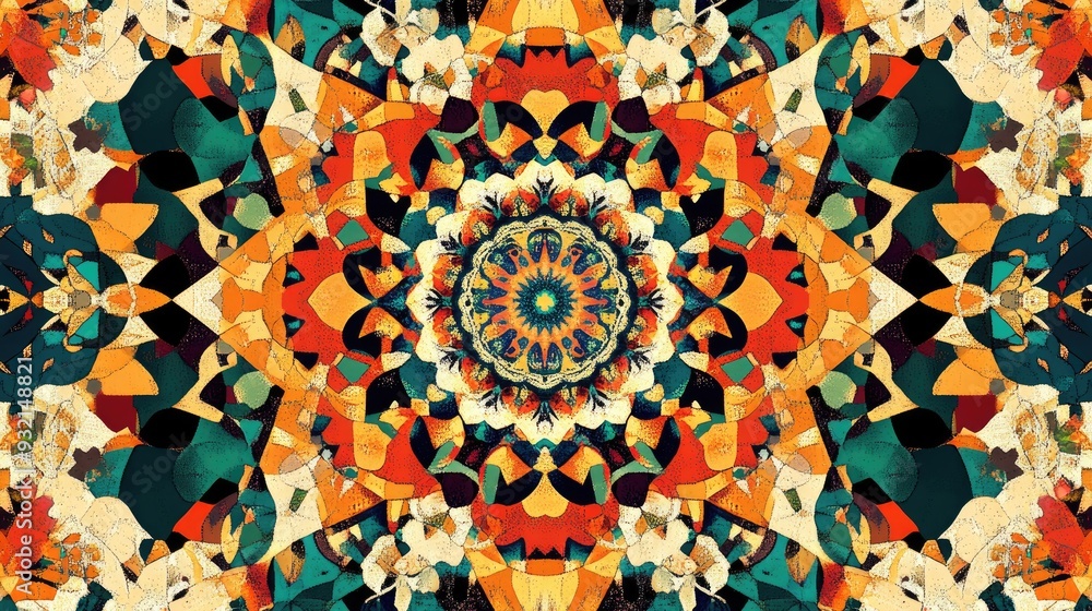 Poster abstract design featuring geometric shapes and patterns a kaleidoscopic arrangement of mandalas crea