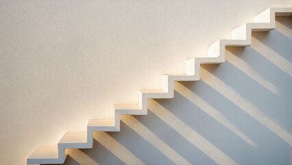 White stairs on white plastered wall. White steps background