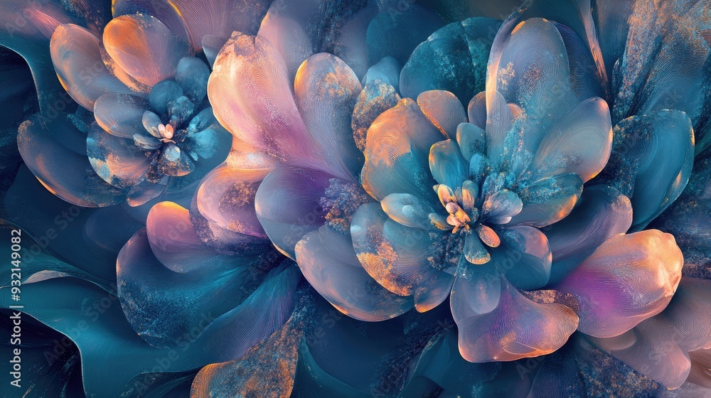 Poster Abstract floral backdrop created with fractal patterns in a computer generated style designed for social media stories