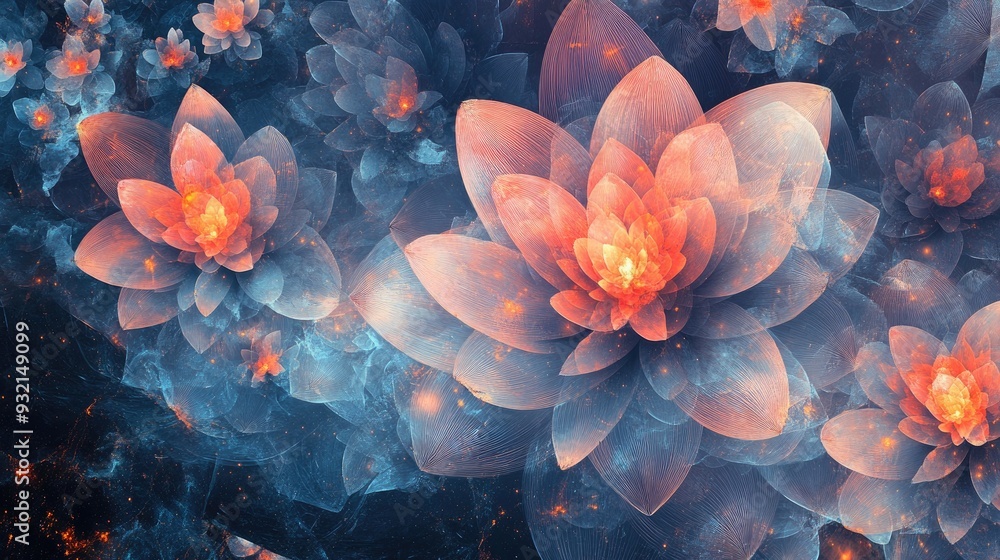Poster abstract floral backdrop created with fractal patterns in a computer generated style designed for so