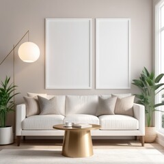 close up white poster frame in modern home interior with light colored paper texture wall, wall mockup, 3d rendering