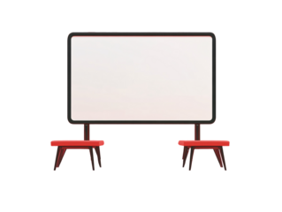 a white board with a bench