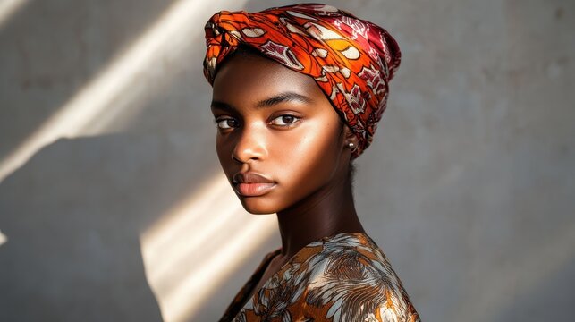 Aesthetic Fusion: Oromo Fashion Model in Contemporary Style with Double Exposure Sunlight Rays on Light Gray Wall