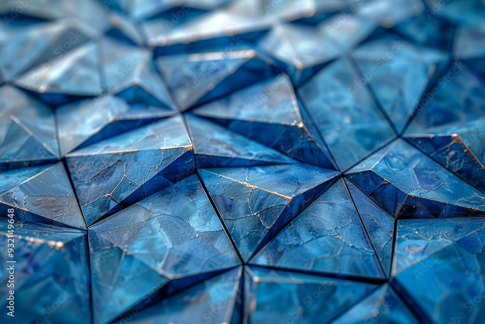 Poster abstract mosaic texture featuring blue triangular facets in a geometric pattern.