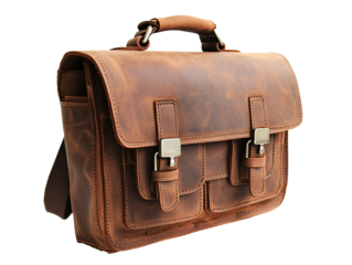a brown leather briefcase with a strap